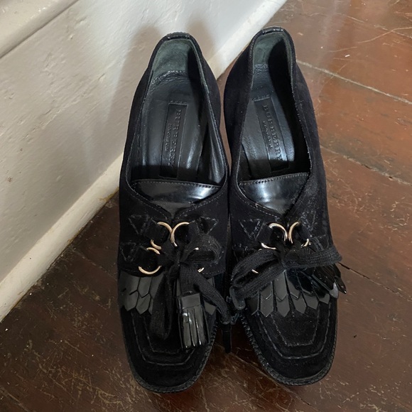 Burberry Prorsum Black Suede platforms silver loops/patent leather details - Picture 4 of 15